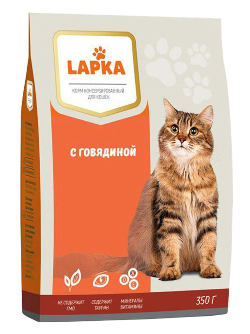 LAPKA Корм сух. для кошек Говядина 350гр 