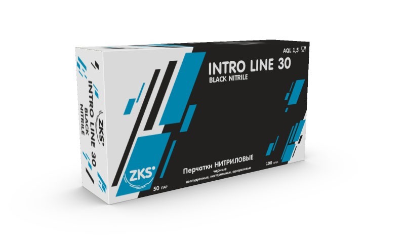 ZKS Перчатки нитрил. черные Intro line 30, S 50пар/уп