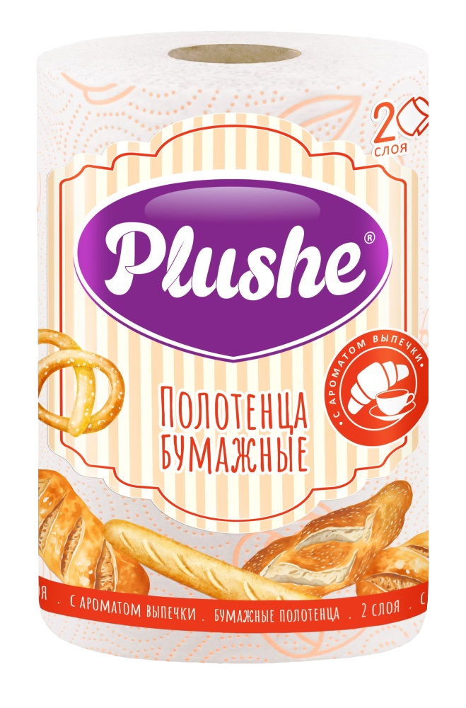 PLUSHE Полотенца рулонные с ароматом выпечки,  2 сл, белые, 30 м