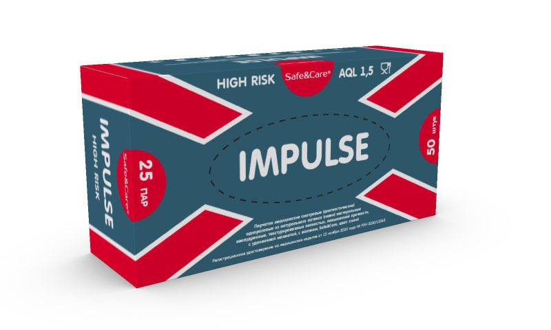 Перчатки латексные тёмно-синие Safe & Care Impulse High Risk, М 25пар/уп