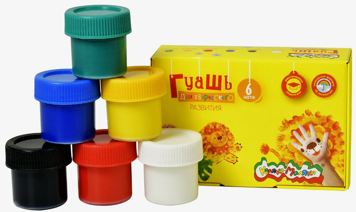 Гуашь Каляка-Маляка 17,5 мл 6 цв. ассорти набор баночек