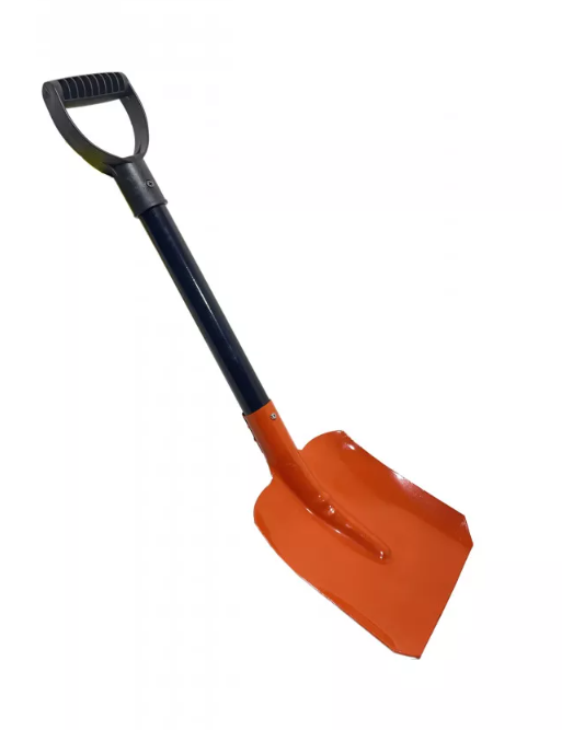 Лопата автомобильная для снега совковая 65 см, V-ручка, металл, оранжевая, ковш 19x20 см 
