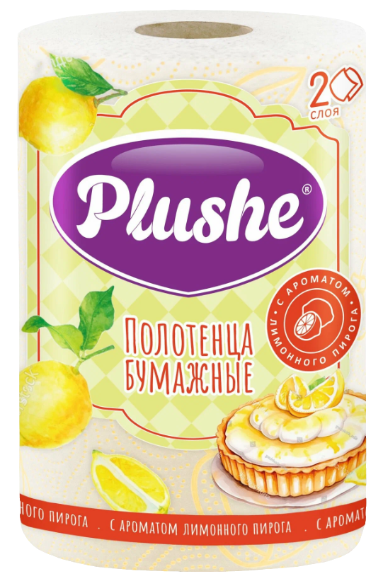 PLUSHE Полотенца рулонные с ароматом лимонного пирога, 2 сл, белые, 30 м