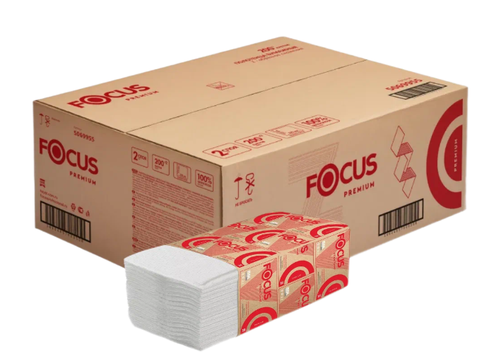 FOCUS Полотенца листовые бум 2 сл, V сл, 23х20,5 см, белые 200 л 1/15