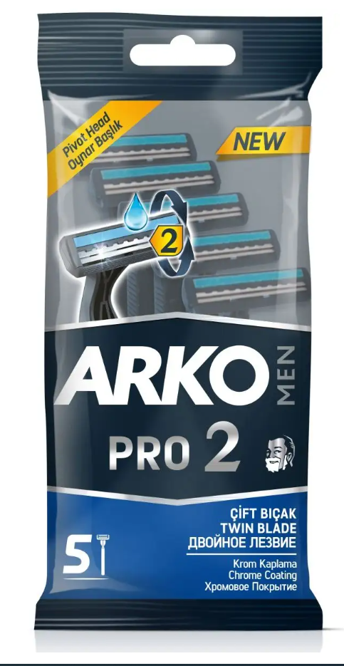 ARKO Бритва одноразовая T2 PRO BLACK (2 лезвия) 5 шт