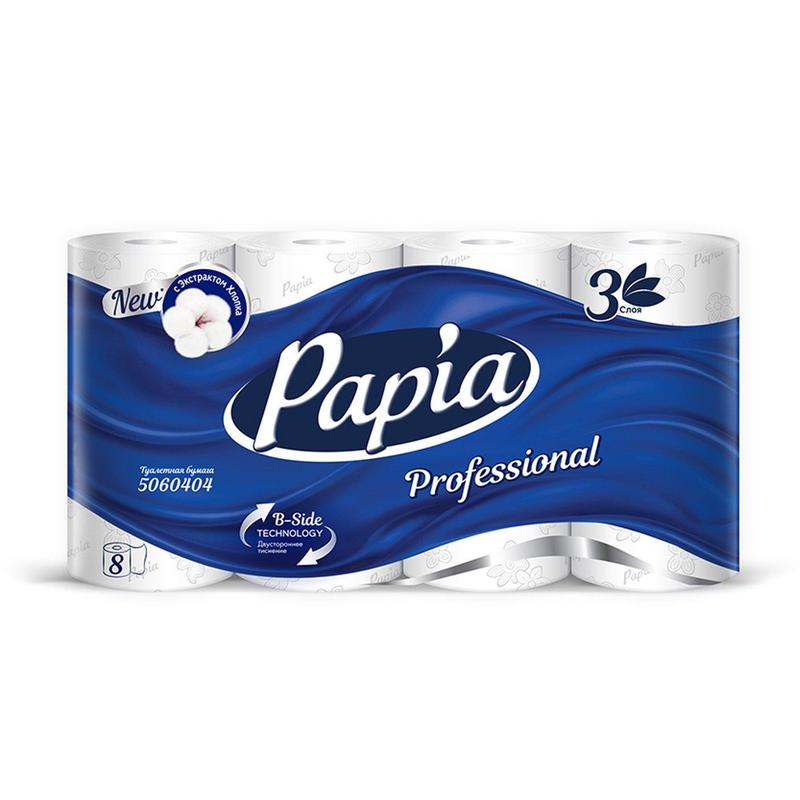PAPIA Туалетная бумага, белая, 3 сл. Professional 16,8 м (8 рул.) 