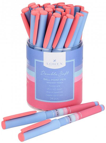 Ручка маслян. LOREX GRADIENT TOUCH DOUBLE SOFT синий 0,7 мм роз.-голубой кругл. корп. ultra-soft touch грип игольчатый наконечник