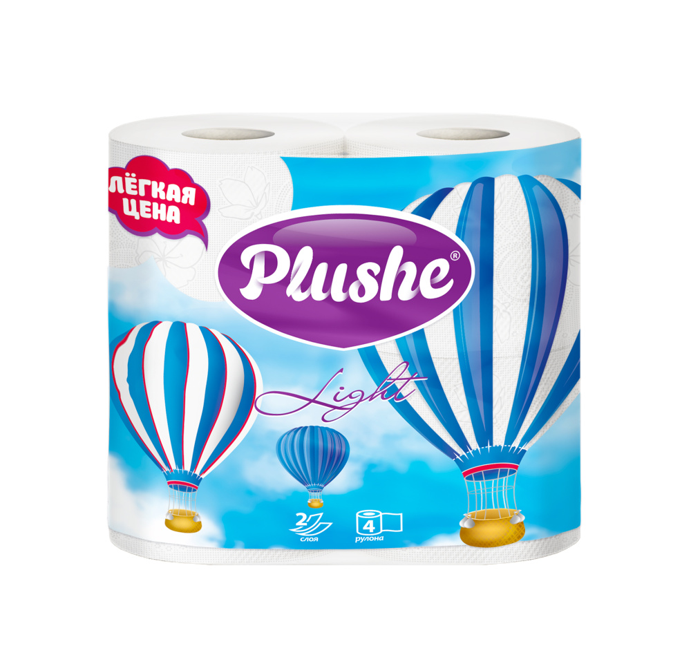 PLUSHE Туалетная бумага, "Light", белая/пастель, 2 сл. 12.5 м (4 рул.) 
