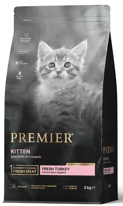 PREMIER Корм для котят Свежая индейка 2 кг