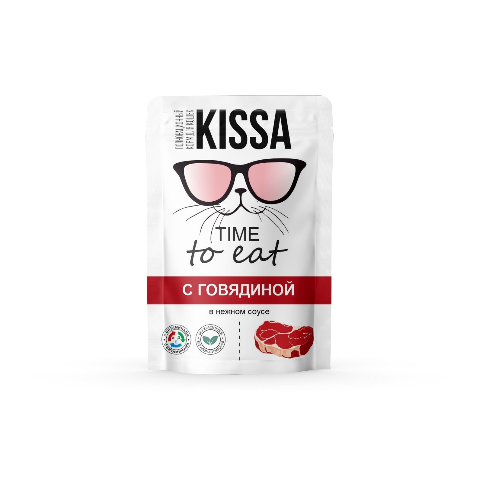 KISSA Корм для кошек Говядина в соусе 75 г 