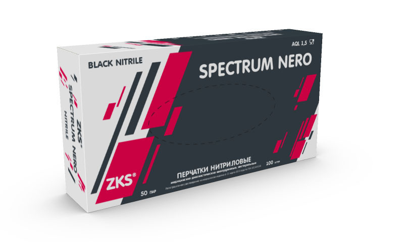 Перчатки нитрил. черные ZKS Spectrum Nero, М 50пар/уп