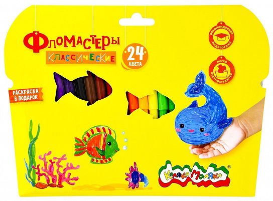 Фломастеры Каляка-Маляка классические 24 цв. кругл. корп. легкосмываемые карт. упак.1/12