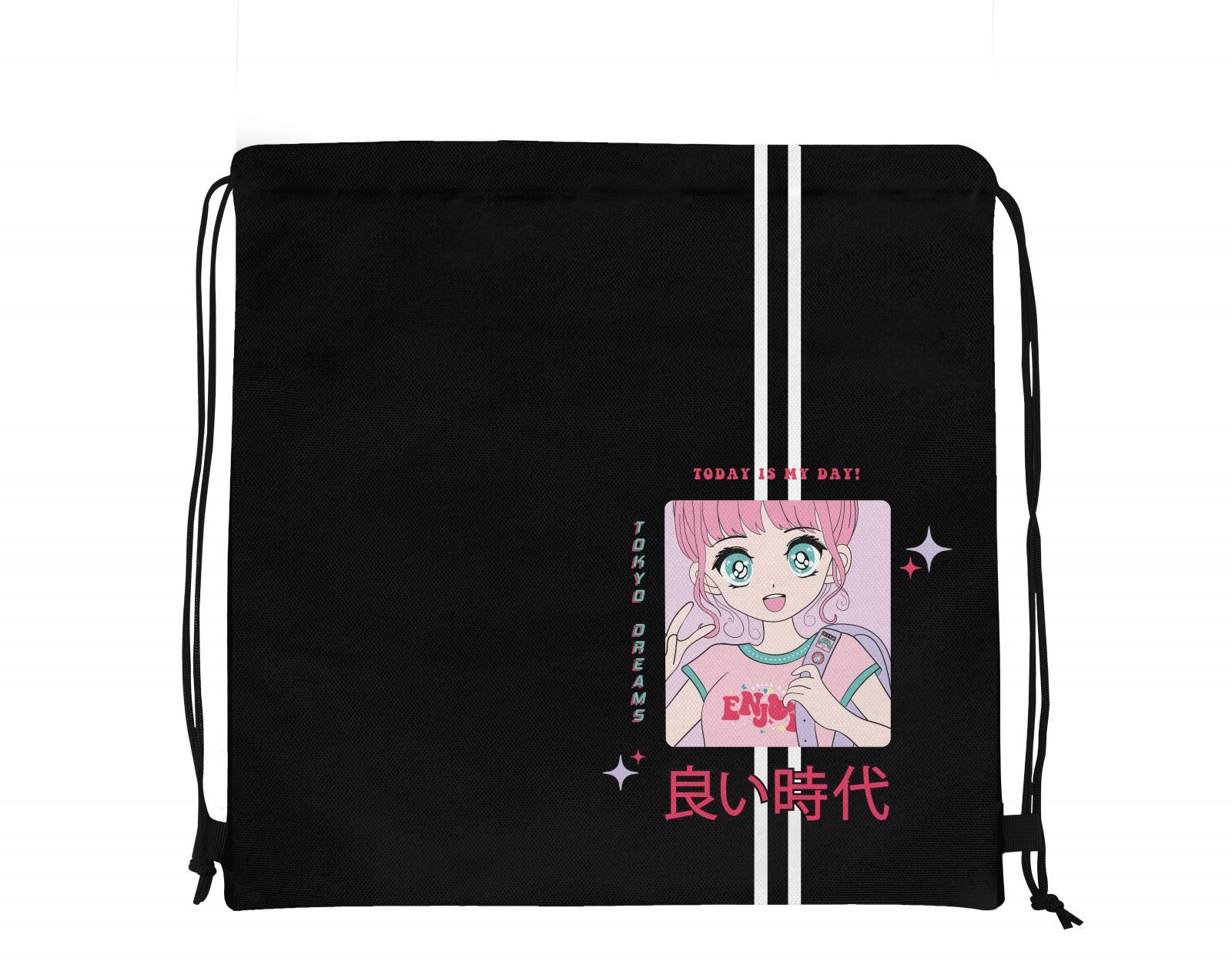 Мешок д/обуви Schoolformat ДЕВОЧКА АНИМЕ 40x40 см черн. 1 отд. д/девочек