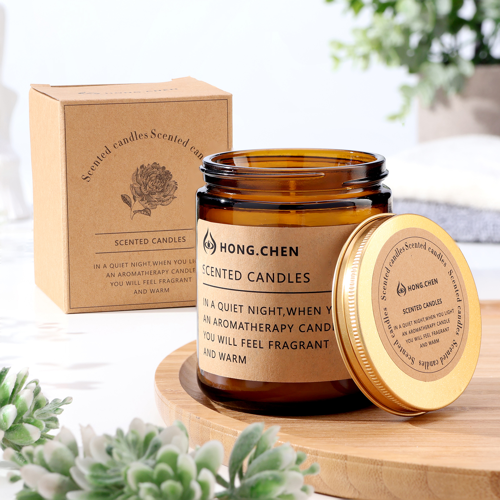 Ароматическая свеча в банке Hong. Chen, жасмин и роза