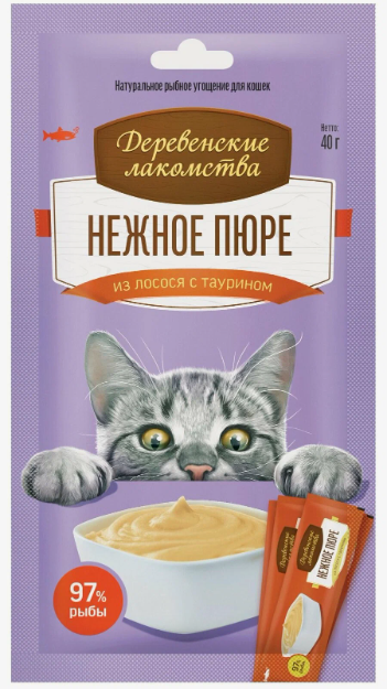 ДЕРЕВЕНСКИЕ ЛАКОМСТВА Подушечки для кошек с пюре из лосося с таурином 40 гр