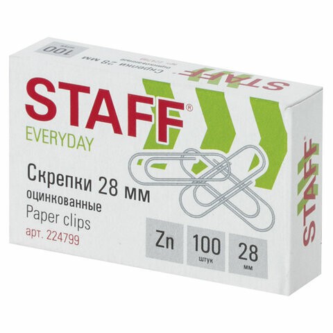 Скрепки STAFF серебро металл 100 шт 28 мм 