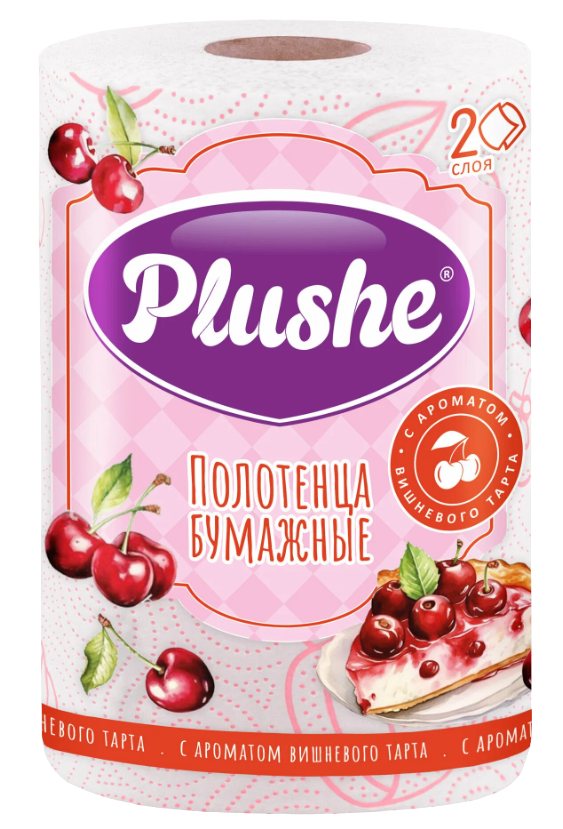 PLUSHE Полотенца рулонные с ароматом вишневого тарта, 2 сл, белые, 30 м