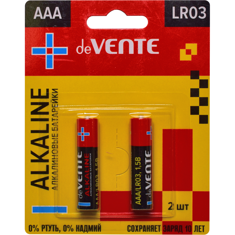 DEVENTE Батарейки Alkaline блистер  AAA (LR03, 24А) мизин. (2 шт/уп)