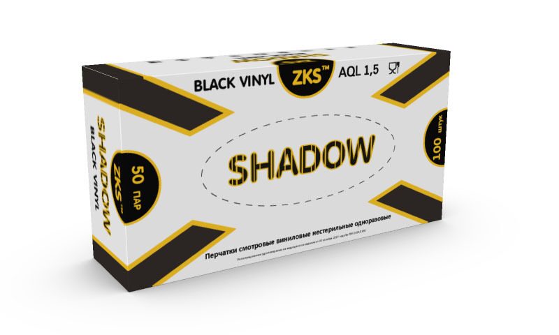 Перчатки виниловые чёрные  ZKS Shadow, ХL 50пар/уп