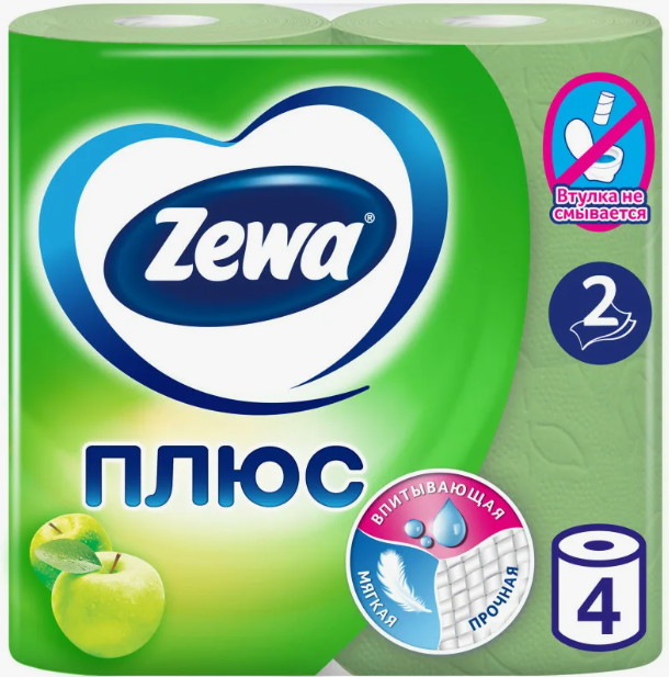 ZEWA Туалетная бумага, "Plus" Яблоко, белая, 2 сл. 23 м (4 рул.)