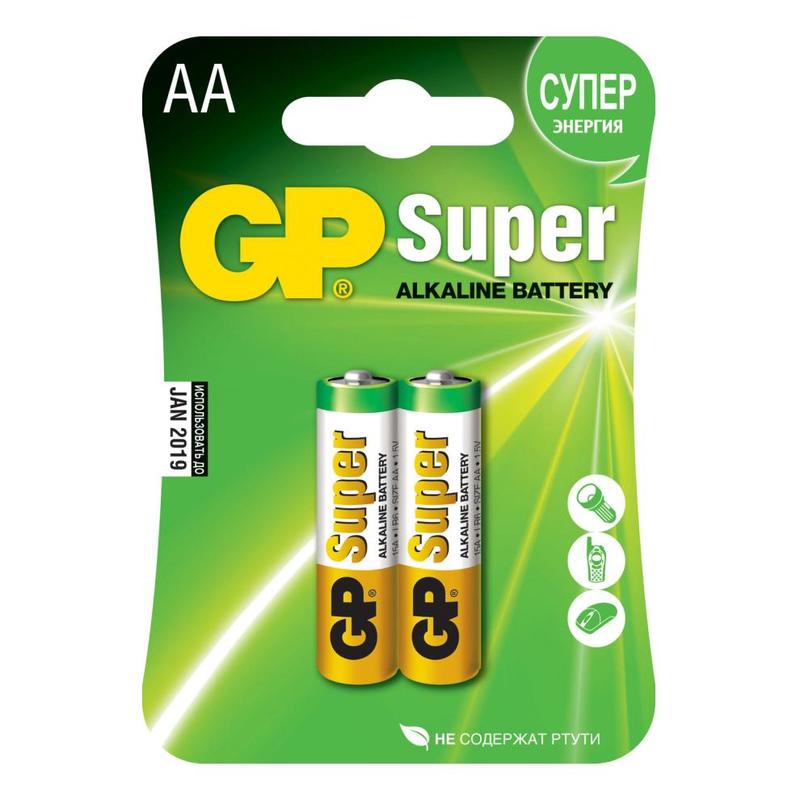 GP SUPER Батарейки Alkaline блистер  АА (пальч.)(2 шт/уп)