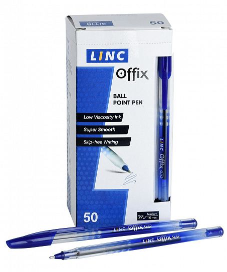 Ручка шарик. Linc OFFIX синий 1 мм прозр. кругл. корп. игольчатый наконечник1/50