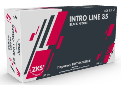 ZKS Перчатки нитрил. черные Intro line 35, M 50пар/уп