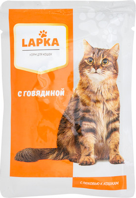 LAPKA Корм для кошек консервированный Говядина 85гр 