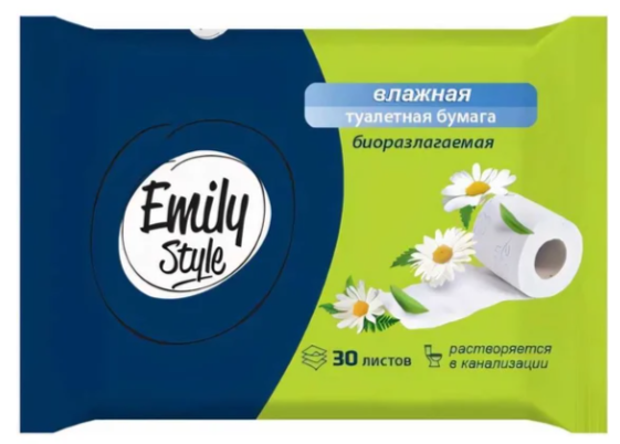 EMILY STYLE Туалетная бумага Влажная Ромашка 40 листов