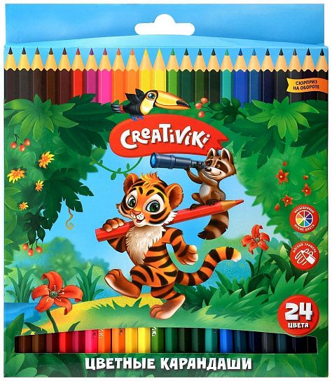 Набор цветных карандашей Creativiki 24 цв. шестигран. корп. дерев. карт. уп.1/6