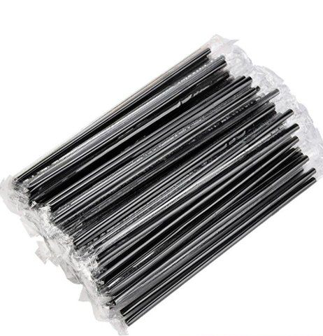 Трубочки для коктейлей 240 мм,d8 мм, черн.,пласт.прямые 150 шт/упак