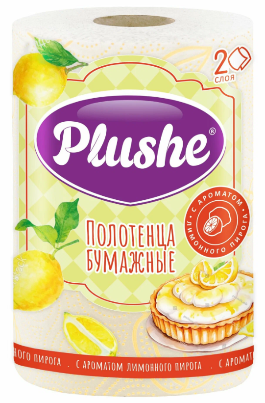 PLUSHE Полотенца рулонные с ароматом лимонного пирога, 2 сл, белые, 30 м