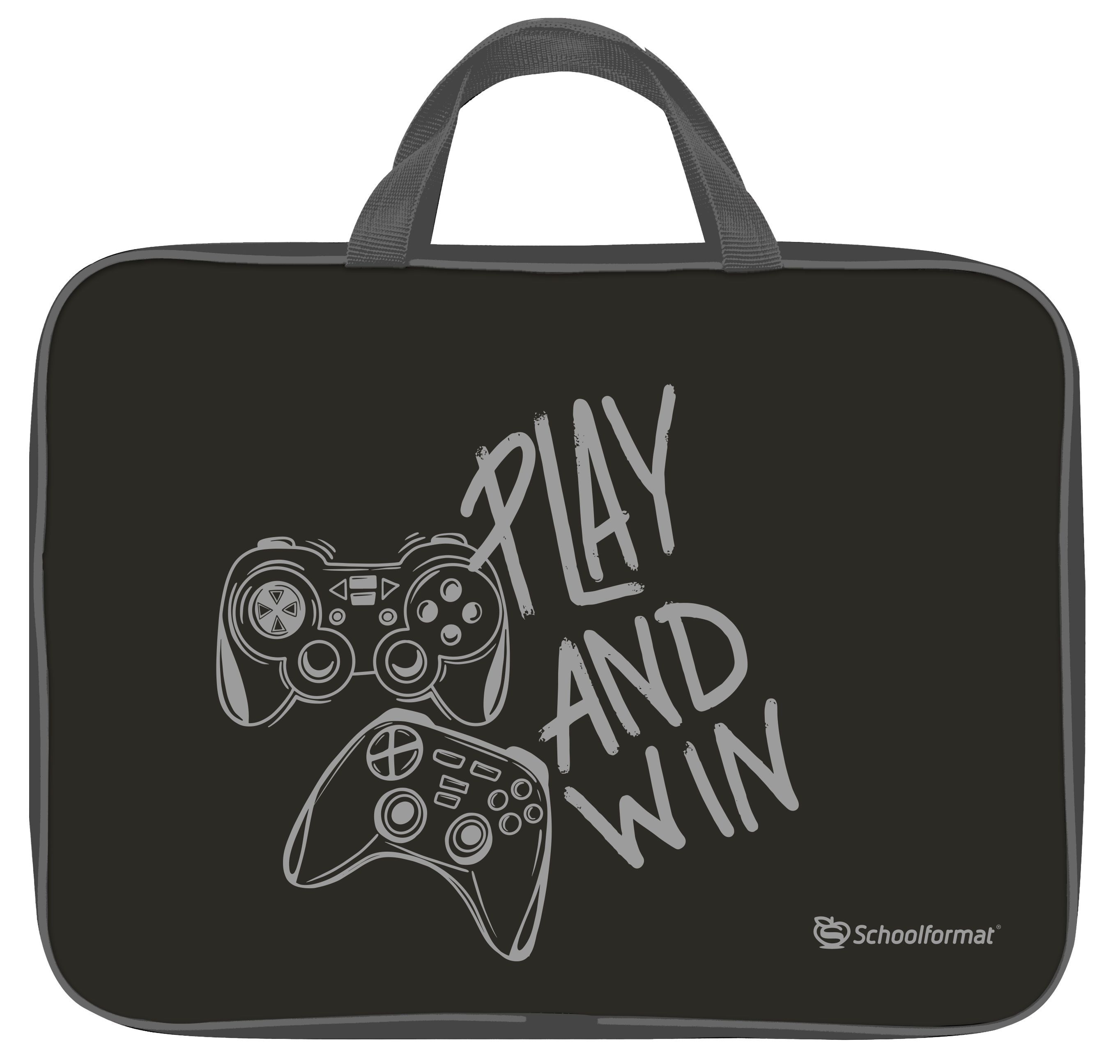 Папка д/труда с 2 ручками А4 широкая Schoolformat ДЖОЙСТИК 350х265х60 мм черн. полиэстер молния свер