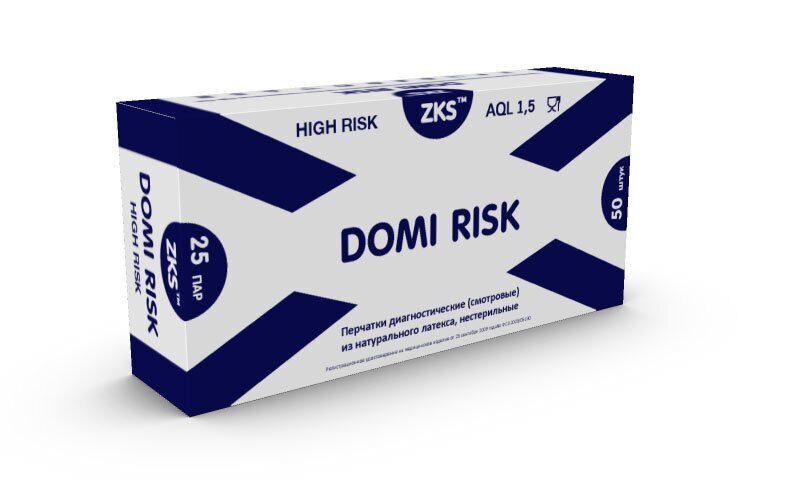 Перчатки латексные тёмно-синие ZKS Domi Risk High Risk, М 25пар/уп