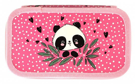 Пенал 2 секц. бол. Schoolformat PANDASTIC 190х105х35 мм роз. картон, полиэстер 