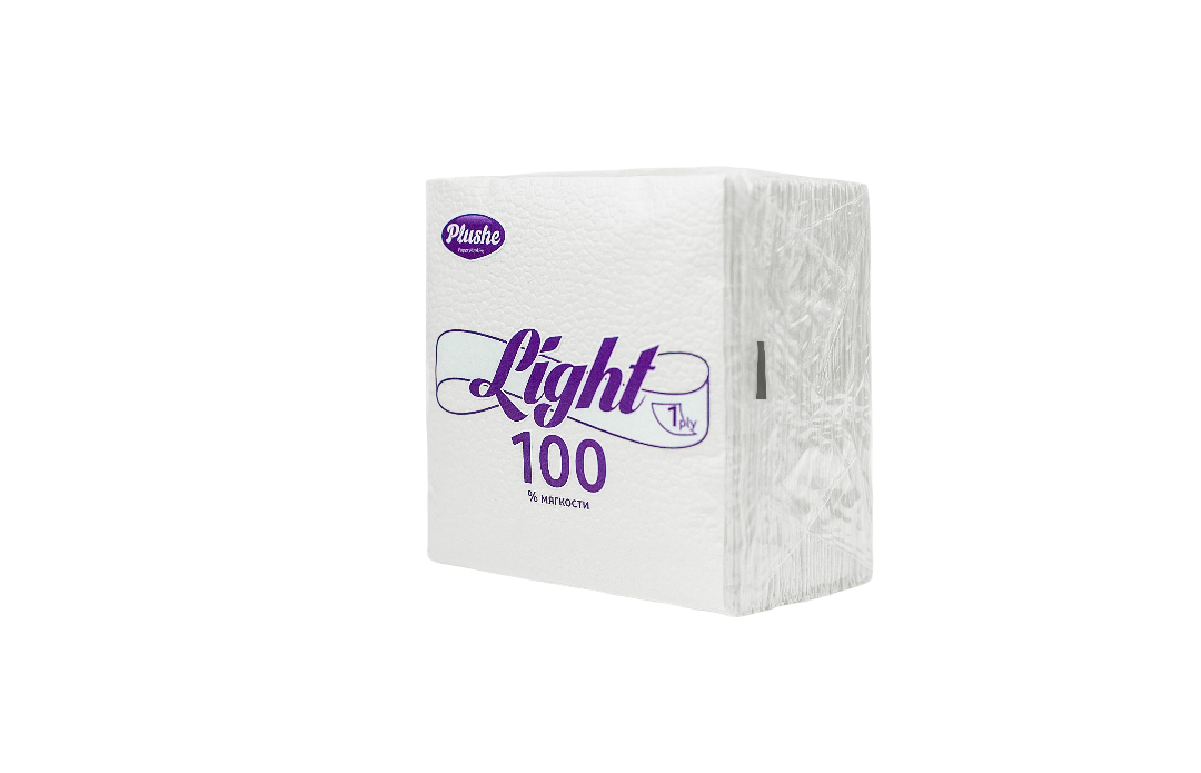 PLUSHE Салфетки "Light" 1 сл. 22.5х20 см. белые, 90 листов (1 пач.) 