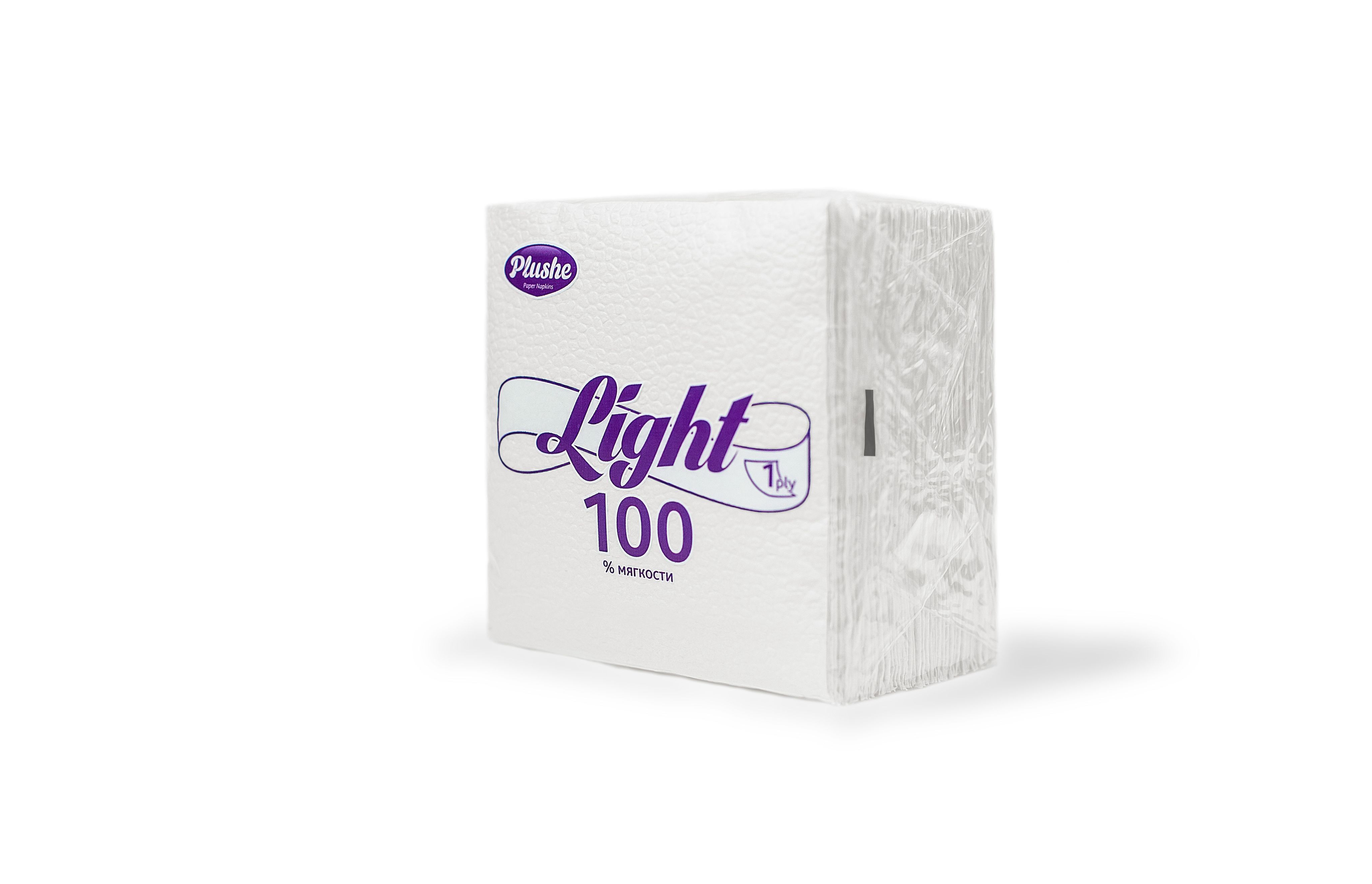 PLUSHE Салфетки "Light" 1 сл. 22.5х20 см. белые, 90 листов (1 пач.) 