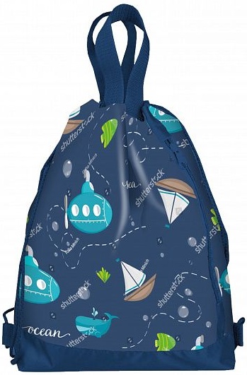 Мешок д/обуви Каляка-Маляка КОРАБЛИКИ 38x35x6 см синий 1 отд. с бол. карманом на молнии с ручками д/