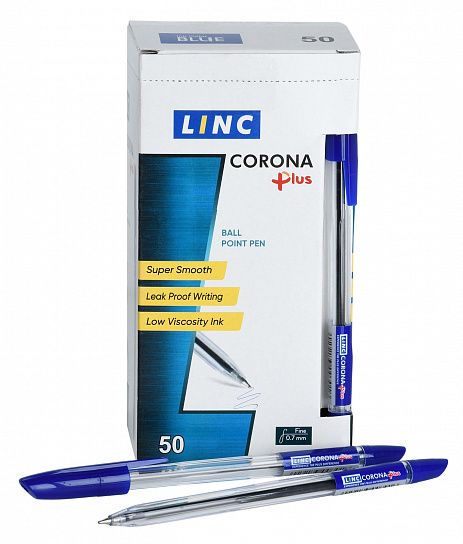 Ручка шарик. Linc Corona Plus синий 0,7 мм прозр. кругл. корп.1/50