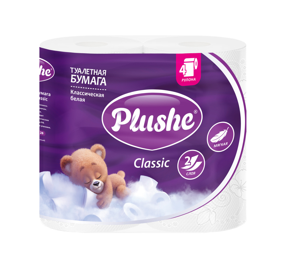 PLUSHE Туалетная бумага, "Classic", белая, 2 сл. 18 м (4 рул.) 