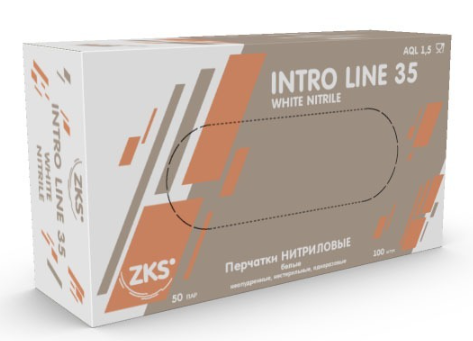 ZKS Перчатки нитрил. белые Intro line 35, L 50пар/уп