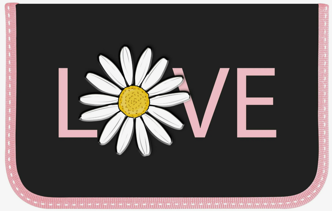 Пенал 1 секц. бол. Schoolformat ПРИВЕТ РОМАШКИ 210x115x35 мм черн. картон, полиэстер с 1 откид. планкой