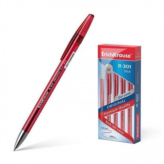 Ручка гел. ErichKrause Original Gel Stick R-301 0,5 мм красн. кругл. корп.1/12
