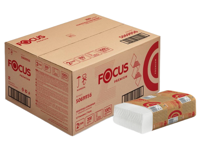 FOCUS Полотенца листовые бум 2 сл. Z сл, 24х20 см, белые 200 листов 1/12