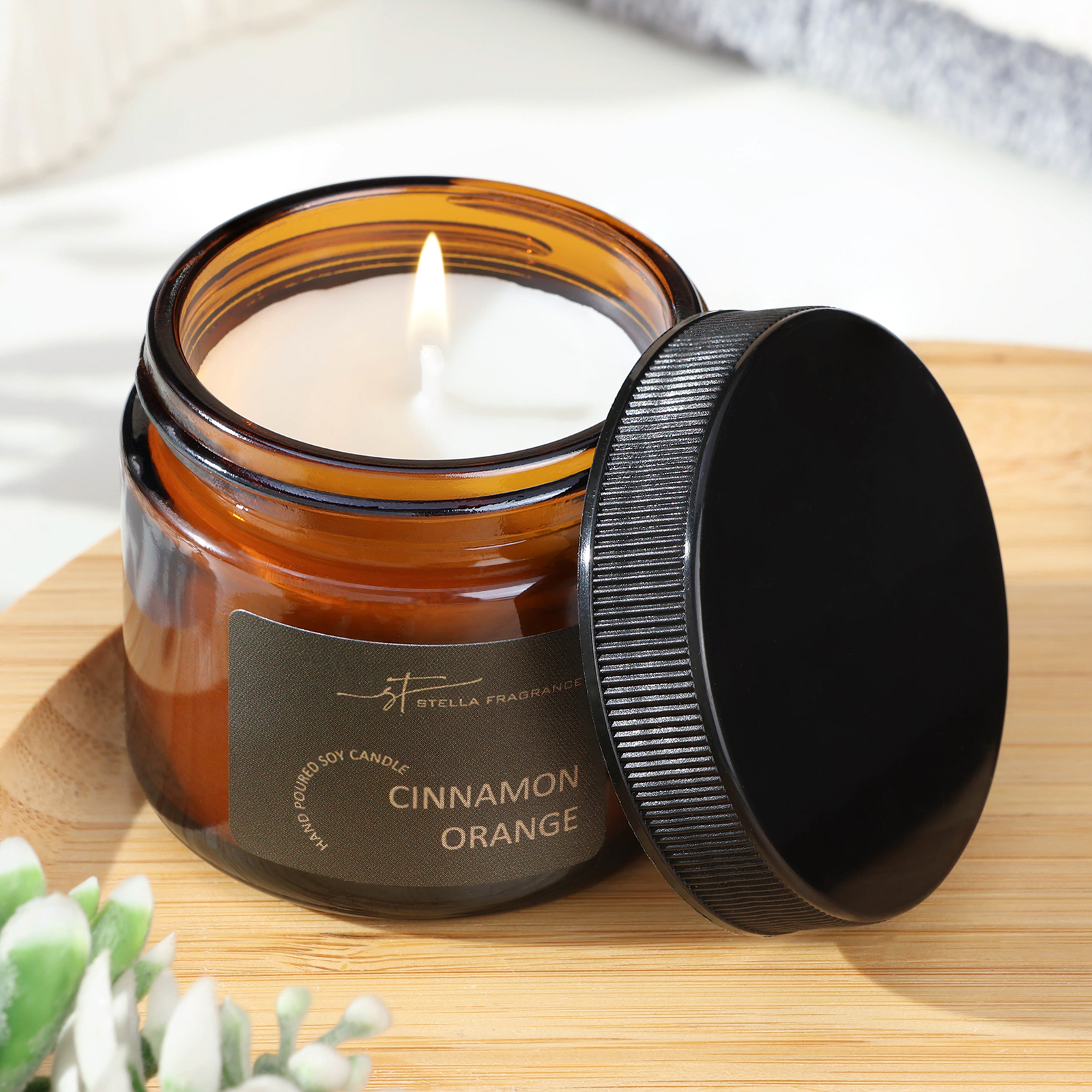 Ароматическая свеча в банке Cinnamon orange, соевый воск, апельсин и корица 50 г
