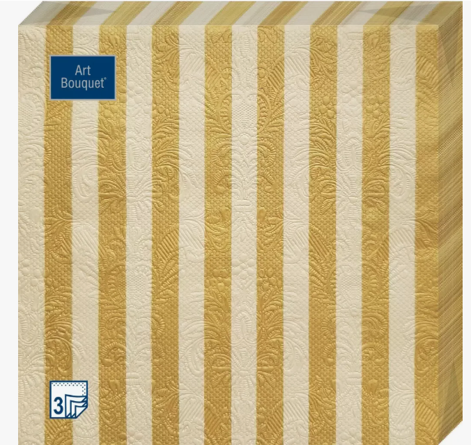 BOUQUET Салфетки 3 сл. 33х33 см. Полосы золотые Борокко 16 листов (1 пач.)