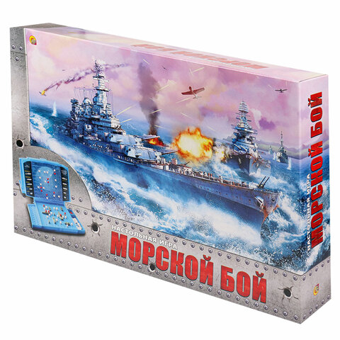 Игра настольная "Морской бой" игровое поле 2 шт., фишки, фигурки кораблей, РЫЖИЙ КОТ 1/5