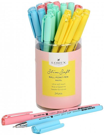 Ручка маслян. LOREX PASTEL Slim Soft синий 0,5 мм ассорти кругл. корп. ultra-soft touch игольчатый наконечник