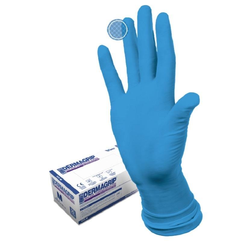 Перчатки латексные неопуд, голубые, Dermagrip High Risk, размер L, 50пар/уп