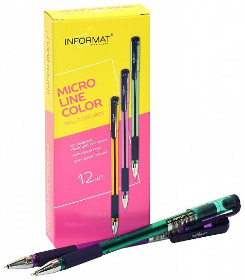 Ручка шарик. INFORMAT MICRO LINE COLOR синий 0,4 мм асс кругл. корп. грип игольчатый наконечник1/12